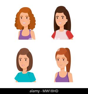 Le giovani ragazze avatar caratteri Illustrazione Vettoriale