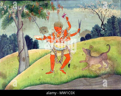 . Inglese: "dipinto. Divinità. Śiva come Bhairava con un cane. Dipinti su carta." . Xix secolo. Sconosciuto 511 Rakta Bhairava Foto Stock