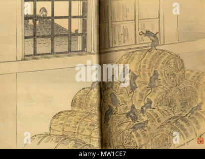 . Inglese: un woodblock illustrazione di 'i topi in Consiglio' nell'Choix de Fables de La Fontaine, Illustrée par Groupe onu meilleur des Artistes de Toki, Tokyo 1894 . 1894. Kawanabe Kiyosui 512 ratti hasagawa Foto Stock