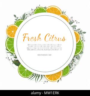 Orange frutti e fiori Estate Banner, sfondo grafico, esotici invito floreali, flyer o scheda Illustrazione Vettoriale