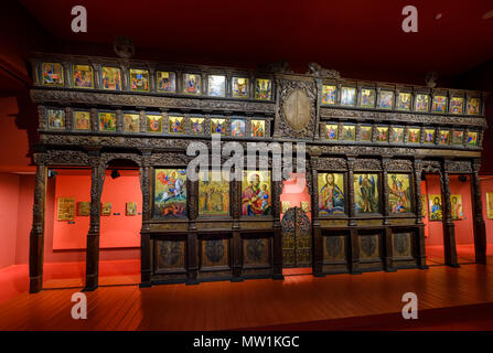 Icone medievali dalle chiese albanese, il Museo Nazionale di Arte Medievale, icona Museum, Korca, Korça, Albania Foto Stock