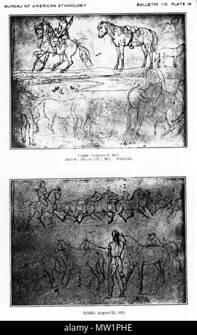 . Inglese: schizzi circa la vita degli indiani e i commercianti di pellicce che hanno abitato i messaggi commerciali delle grandi aziende di pelliccia sul Mississippi e la parte superiore del Missouri fiumi nel West americano dal 1846 al 1852. 1851. Rudolph Friedrich Kurz 596 Il Kurz Sketchbook piastra 14 Foto Stock