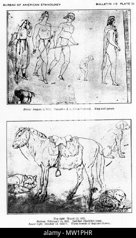 . Inglese: schizzi circa la vita degli indiani e i commercianti di pellicce che hanno abitato i messaggi commerciali delle grandi aziende di pelliccia sul Mississippi e la parte superiore del Missouri fiumi nel West americano dal 1846 al 1852. 1851. Rudolph Friedrich Kurz 596 Il Kurz Sketchbook piastra 22 Foto Stock