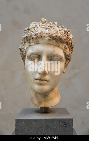 Testa di marmo di un atleta, vista complessiva dalla parte anteriore, copia romana dopo un bronzo greco (ca. 138-192 CE), presso il MET, New York, NY, STATI UNITI D'AMERICA Foto Stock