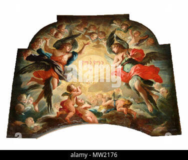 . L adorazione del Nome di Dio, di Martino Altomonte. La sezione superiore della pala alta presso la chiesa di San Pietro di Vienna. Data sconosciuta (non fornita in origine). Martino Altomonte 200 F hoch alt auszug Foto Stock