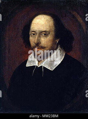 . Inglese: il famoso ritratto chiamato dopo il suo proprietario, James Brydges, primo duca di Chandos . prima di 1616. Sconosciuto 649 William Shakespeare Chandos ritratto Foto Stock