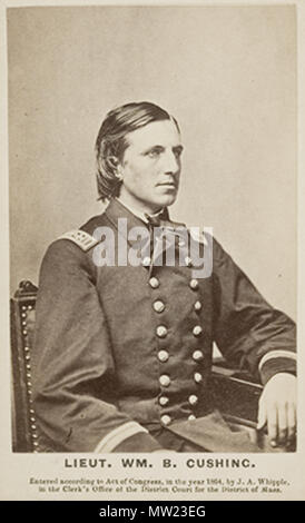 . Titolo: il tenente Wm. B. Cushing [William Barker Cushing (1842-1874)]. Tipo di lavoro: fotografia; carte-de-visite. Creatore: Whipple, John Adams (1822 - 1891), American. Data: 1864-1874. Dimensioni: vista: 10 x 6 cm (3 15/16 x 2 3/8 in.). Materiali/Tecniche: Albume silver stampa su carta. Repository: Harvard Art Museum. Tra il 1864 e il 1874. John A. Whipple 650 WilliamBarkerCushing ca1864 byJAWhipple Harvard Foto Stock