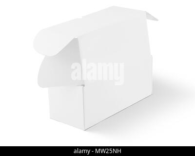 Il bianco isolato scatola di imballaggio per il branding mockup indietro Foto Stock