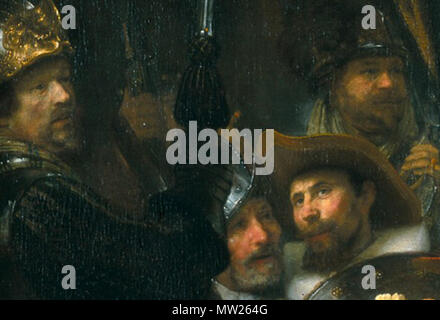 . La ronda di notte . == . 21 novembre 2009, 14:03 (UTC). Rembrandt van Rijn-De Nachtwacht-1642.jpg: Rembrandt lavoro derivato: De bezige bij (PARLA) 436 Nachtwacht vier koppen Foto Stock