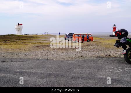 TT i visitatori godere il punto di Ayre, Isola di Man Foto Stock