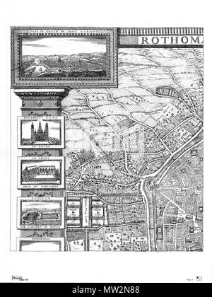 . Français : particol du plan de Rouen, réalisé par Gomboust en 1655. 7 aprile 2009, 15:35:22. Jacques Gomboust 486 Piano 1 - partie nord-ouest de Rouen - Gomboust 1655 Foto Stock