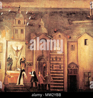 . Dipinto raffigurante la chiesa di Santa Maria di Castello nel XVII secolo. Il 20 giugno 2009. Davide Papalini 237 Genova-chiesa santa maria di castello-dipinto Foto Stock