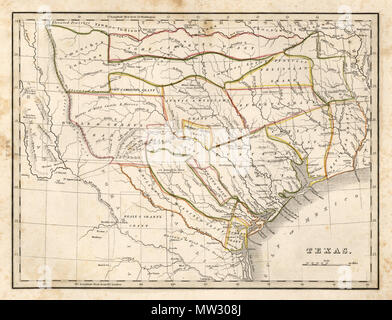 . Inglese: Mappa del Texas, dal globale di Atlas, geografica, storica e commerciale di Thomas Gamaliel Bradford, 1835. La prima edizione della prima mappa separata del Texas a comparire in un Atlas. 1835. Thomas Gamaliel Bradford 7 1835 Bradford Mappa di Texas Foto Stock