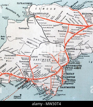 . Inglese: il Great Western Railway system nel Devon, Inghilterra. circa 1930. Great Western Railway 260 GWR mappa Devon Foto Stock