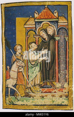 . Inglese: una miniatura nella British Library Yates Thomson MS 26, Beda prosa della vita di St Cuthbert, raffiguranti Cuthbert's incontro con Boisil a Melrose . tardo 12esimo secolo 148 Cuthbert e Boisil Foto Stock