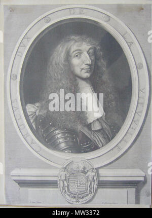 . Inglese: Charles II de la Vieuville Français : portrait de Carlo II, Duc de la Vieuville, peint par Jean Dieu (Parigi vers 1658 - 11/07/1714), gravé par Pierre Lombard (Parigi 1612 - 30/10/1682) . circa 1678. Mikaelbuhe 123 Charles Ier de la Vieuville 2eme Foto Stock