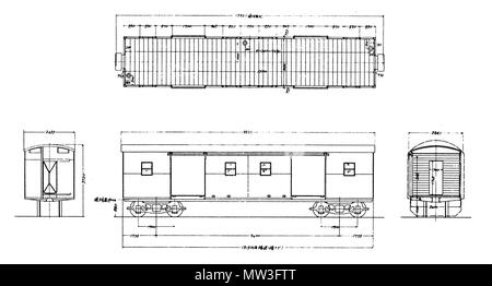 . 日本語: 日本国有鉄道ワキ1形貨車（タイプ2）の形式図 Inglese: tipo di disegno di JNR della classe Waki1 nolo auto (tipo2) . 6 aprile 2012. 日本国有鉄道 316 JNR-waki1b-TD Foto Stock