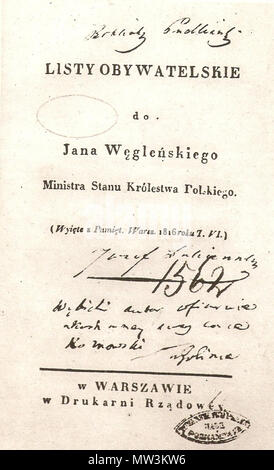 . Inglese: Józef Wybicki, 'Listy obywatelskie fare Jana Węgleńskiego' . Il 10 novembre 2012, 21:16:40. Józef Wybicki 654 WybickiLlistyObywatelskie Foto Stock