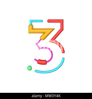 Numero 3 abstract moderna linea colore font alfabeto. Il rendering 3D Foto Stock