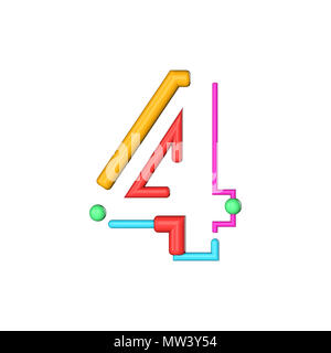 Numero 4 abstract moderna linea colore font alfabeto. Il rendering 3D Foto Stock