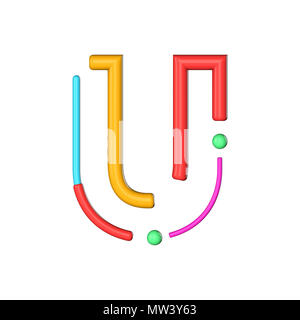 Lettera U abstract moderna linea colore font alfabeto. Il rendering 3D Foto Stock