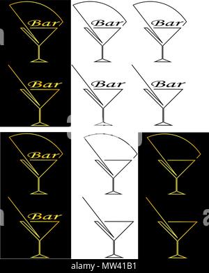 Silhouette di vetro dai contorni cocktail bar logo minimalista Illustrazione Vettoriale