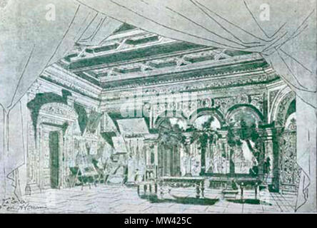 . Inglese: Stadio impostato da Lemeunier per atto 3 di Sardou riproduci La Tosca (Cavaradossi villa) . 1887. Lemeunier 553 impostato da Lemeunier per atto 3 La Tosca 1887 Foto Stock