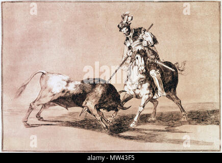 . Español: Francisco de Goya, "El Cid Campeador lanceando otro toro", grabado n.º 11 de La tauromaquia . 1816. Francisco de Goya, 181 El Cid Campeador lanceando otro toro (Tauromaquia - Goya) Foto Stock