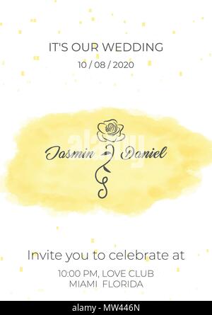 Invito a nozze con delicato acquerello vettore. banner Illustrazione Vettoriale