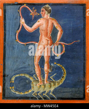 . Fol. 10v Ofiuco, Serpens e scorpione . tra circa 830 e circa 840. Unknown 54 Aratea 10v Foto Stock