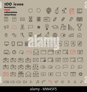 Set di 100 moderne minima corsa sottile icone nere Illustrazione Vettoriale
