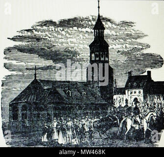 Montréal vers 1790. L'ancienne église Notre Dame et la Place d'Armes. Tiré de l'ouvrage de Alfred Sandham: Montreal e le sue fortificazioni. 423 Montréal vers 1790. L'ancienne église Notre Dame et la Place d'Armes. Foto Stock