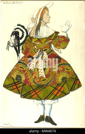 . Léon Bakst Russo, 1868-1924 Costume Design per Ragazza in un abito verde, per il Balletto Boutique Fantasque, 1915 Acquarello e tempera e grafite su avorio carta vergata stabilite sul cartone grigio 448 x 294 mm Sidney A. Kent fondo, 1920.2528 . 1919. bakst 353 La boutique fantastique di L. Bakst 02 Foto Stock