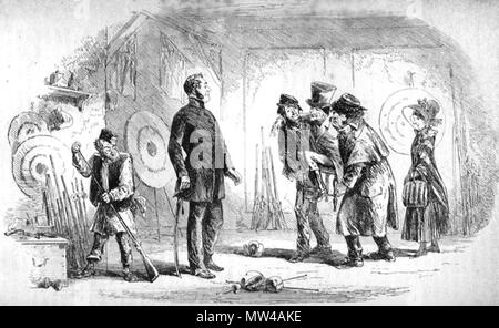 . Inglese: i visitatori alla galleria di tiro da "Phiz' (Hablot Knight Browne) per Bleak House, p. 261 (c. 26, 'Sharpshooters'). 4 3/16 x 8 9/16 pollici. 6 febbraio 2012, 15:16:11. Hablot Knight Browne (Phiz) 635 visitatori alla galleria di tiro Foto Stock