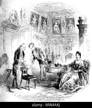 . Inglese: il vecchio uomo di nome di Tulkinghorn Phiz (Hablot K. Browne) 1853 Attacco 4 5/8 x 4 1/8 pollici su una pagina di 8 7/16 x 5 pollici rivolta p. 331 (c. 33, "intrusi") di Dickens's Bleak House . 6 febbraio 2012, 15:16:54. Hablot Knight Browne (Phiz) 598 il vecchio uomo di nome di Tulkinghorn Foto Stock