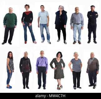 Gruppo di gente mista su bianco Foto Stock