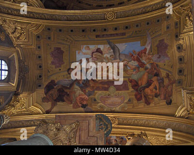 . "Lotta degli angeli", affresco della bottega di Andrea Pozzo (1703) sulla prima campata della volta; Jesuitenkirche, Vienna . Il 20 giugno 2006. Georges Jansoone 645 Wien.Jesuitenkirche05 Foto Stock