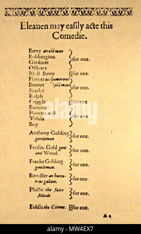 . Inglese: dramatis personae . 23 ottobre 2012, 21:16:28. Stampate per Henry Rockit nel 1607. 595 Il Fair cameriera di Exchange Foto Stock