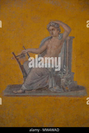 221 frammento di affresco raffigurante Apollo, dalla casa di Julia Felix a Pompei, 62-79 D.C. Impero di colore. Da Pompei a sud della Gallia, Musée Saint-Raymond Toulouse (15660025053) Foto Stock