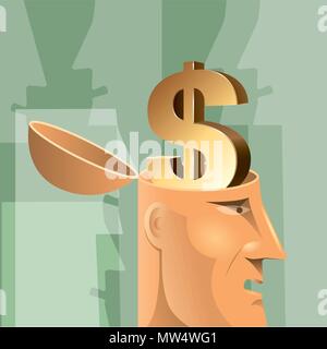 Intelligenza artificiale concept design, il simbolo del dollaro nel cervello. Illustrazione Vettoriale