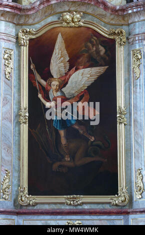 . San Michele Quando sconfiggeva satana . L'Alsazia, Bas-Rhin, Reichshoffen, Église Saint-Michel (PA00084898, IA00123481). Autel secondaire 'Saint-Michel' (1774): Tableau (Jean SCHLAU et P.RUDLOFF, huile sur toile, 1774 et 1920). Questo oggetto è classé Monument Historique in base Palissy, database del mobilio francese patrimonio del ministero francese della cultura, sotto i riferimenti PM67000649 e IM67007616. Brezhoneg | català | Deutsch | English | Español | Suomi | Français | Magyar | Italiano | Plattdüütsch | Português | +/- . Il 31 luglio 2012. © Ralph Hammann - Wikimedia Commons 514 Reichshoff Foto Stock