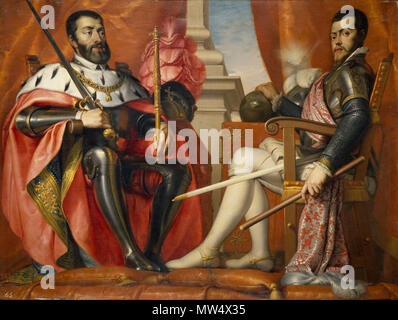 . Español: Cuadro de Antonio Arias Fernández, pintado en el Siglo XVII. 24 ottobre 2005, 11:52:06. Antonio Arias Fernández 114 Carlos I y Felipe II Foto Stock