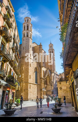 Argenteria Street, Città di Barcellona, Ciutat Vella, el area rabal, la chiesa di Santa Maria del Mar, Spagna Foto Stock