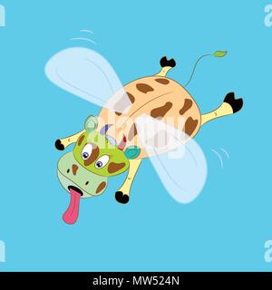 Flying cartoon mucca vettore illustrazione dolce Illustrazione Vettoriale