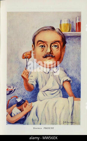 . Français : Docteur Proust (caricatura par A. Chanteau) Chanteclair . - 1922. - 17e année Page d'accueil de Medic@ . 20 giugno 2015, 01:04:42. A. Chanteau 169 Dr Robert Proust Foto Stock