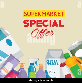 Set di supermercati prodotti con offerte speciali Illustrazione Vettoriale