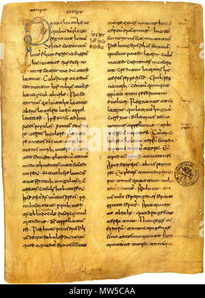 . Inglese: Eutropio, Breviarium (inizio) in ms. Biblioteca Apostolica Vaticana, Vaticanus Palatinus lat. 909, fol. 2r. Beneventan script. Deutsch: Eutropio, Breviarium ab urbe condita (Anfang) in der Handschrift Biblioteca Apostolica Vaticana, Vaticanus Palatinus lat. 909, fol. 2r. Schrift: Beneventana. Decimo o undicesimo secolo. Eutropio 198 Eutropio, Breviarium (inizio), Vaticanus Palatinus lat. 909 Foto Stock