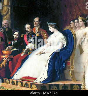 . Nederlands: Napoleone III & Eugénie de Montijo geen rechten meer porta schilderij Jean-Léon Gérôme (1824-1904) uit inglese: Napoleone III che riceve i Siamesi ambasciata presso il Palazzo di Fontainebleau nel 1864. Français : Réception des Ambassadeurs siamois par Napoléon III et l'Impératrice Eugénie dans la grande salle de bal Henri II du château de Fontainebleau, le 27 juin 1861. ไทย: จักรพรรดินโปเลียนที่ 3 และจักรพรรดินีเออเฌนี เสด็จออก ณ ท้องพระโรงพระราชวังฟงแตนโบล ทรงรับคณะราชทูตสยาม เมื่อ 27 กรกฎาคม ค.ศ. 1861 ภาพโดย ฌ็อง-เลอง แยโรม . 1864. Jean-Léon Gérôme (1824-1904) Descrizione in francese Foto Stock