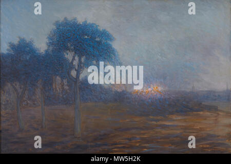. Inglese: Axel Fahlcrantz (1851-1925), Strandbild med brasa, 1896 fino al 1916. "Från stranden nedanför myntet utsikt mot öster', olja på duk, signerad och daterad A. Fahlcrantz 1896*1916, olja på duk, ca 90x136 cm. Tra il 1896 e il 1916. Axel Fahlcrantz (1851-1925), (Axel Erik Valerio Fahlcrantz), artista svedese 66 Axel Fahlcrantz, Strandbild med brasa, 1896 fino a 1916 Foto Stock