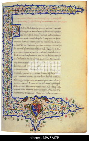 . Marsilio Ficino: Commentarium in Convivium Platonis, de amore - dedicato a Janus Pannonius . 1468 136 Codex Marsilio Ficino Foto Stock